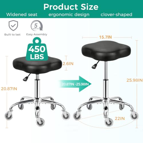 Heavy Duty Rolling Stool with Rubber Wheels, Ergonomic Seat, 450lb
