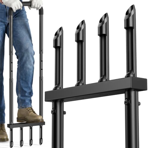 Knee-Friendly Manual Lawn Aerator, Adjustable 43.3–48.5",Black, Square Tube