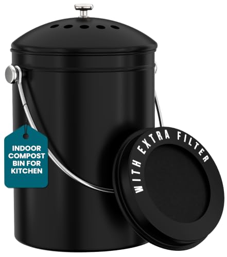Utopia Kitchen Countertop Compost Bin 1.3 Gallon, Stainless Steel, Black - color: Black, size: 1.3 Gallon (Pack of 1)