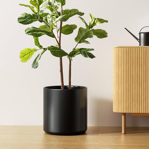 LE TAUCI 12 Inch Pot for Plants, Ceramic Indoor Planter, Black - color: Black