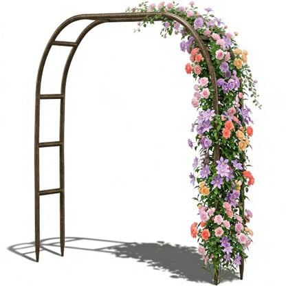 Metal Garden Arch 5.5ft W, 16mm Thick Steel Tube for Climbing Roses & Vines - color: Brown Strengthen