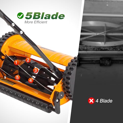 Walensee 14-Inch Manual Lawn Mower, 5-Blade Push Reel, 4 Heights - size: 14-Inch No Catcher