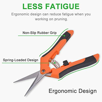 GROWNEER 3 Packs Pruning Shears with Straight Precision Blades, 6 Packs Shears with Curved Blades Gardening Hand Pruning Snips