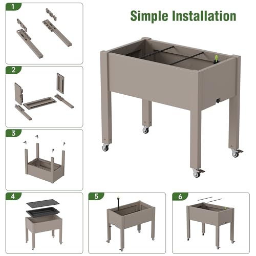Elevated Raised Garden Bed with Wheels,Planter Box,Gray-26.3" h - color: Gray, size: 26.3"h