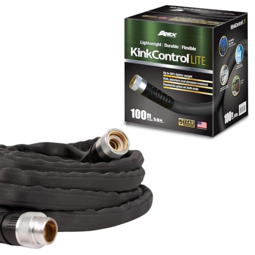 Kink Control Lite, Doesn’t Expand or Burst, Extremely Light Weight, Garden Hose, Water Hose with Superior UV Resistance, Ergonomic Grip, High Burst Strength,Kink Resistance, 100 Ft - size: 5/8" x 100 ft, style: Fabric Jacket