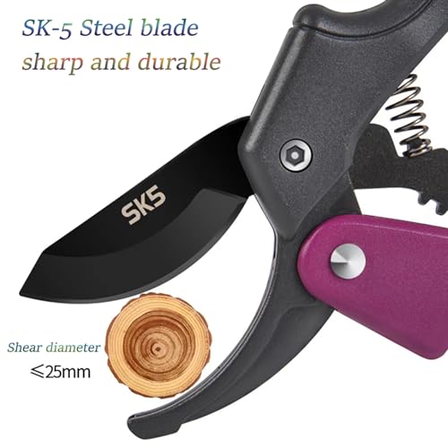 Premium 8 inch garden clippers, 3 Times Easy to Work, Arthritis Weak Hand Snips (Pulley lever -pruners- Purple) - color: Purple
