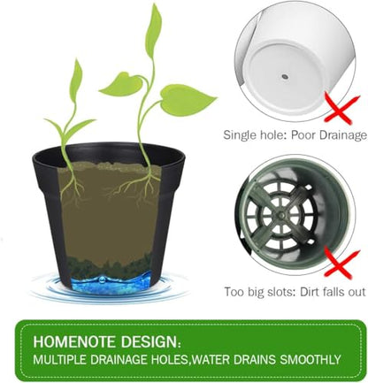 homenote 7.5 Inch Plastic Flower Pots with Drainage Holes and Trays (8 Pcs) - color: White & Black-8 Pcs, size: 7.5 Inch