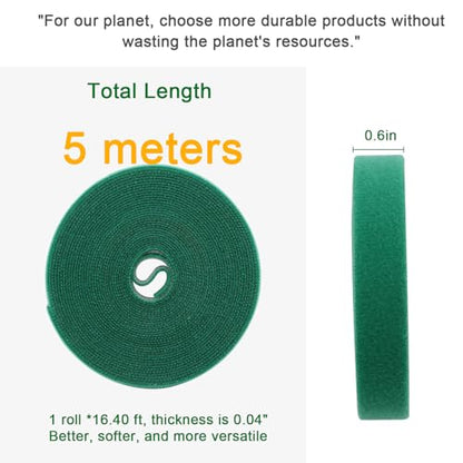 Green Plant Tape, Reusable Plant Ties for Climbing Plants, Adjustable Strong-Grip Plants Ties for Healthy Growth (16.4 ft x 0.6 inch, Green)