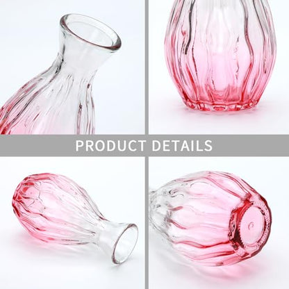 Glass Bud Vases Set of 4, Small Pink Flower Vases for Wedding Centerpieces - color: Pink