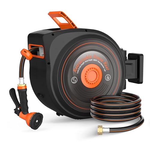 Mars Villa Retractable Garden Water Hose Reel for Outside, 1/2 IN x 65 FT - size: 1/2" 65FT