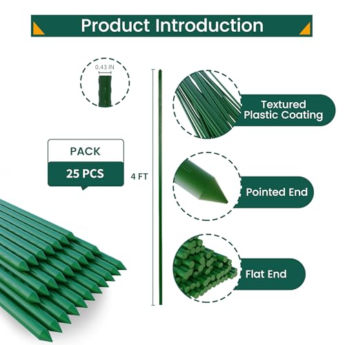 PROWORX 48 Inch 4 Ft Plant Support Garden Stakes for Outdoor Plants, 25 PCS - size: 4 Ft 25 Pack