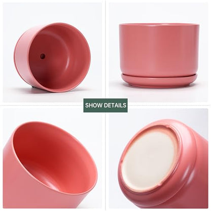 Ceramic Plant Pots,Planters with Drainage Hole&Saucer 3 Pack(Matte Orange) - color: Matte Orange