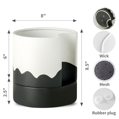 Nihow Self Watering Plant Pot, 8 Inch, White & Wave Black - color: White & Wave Black, size: 8" Self Watering