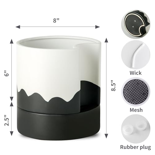 Nihow Self Watering Plant Pot, 8 Inch, White & Wave Black - color: White & Wave Black, size: 8" Self Watering