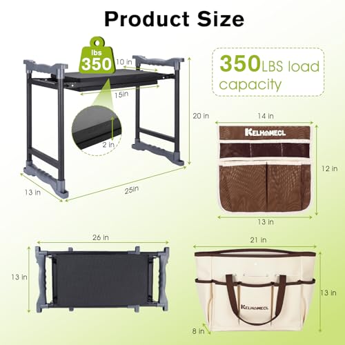 Garden Kneeler and Seat with Umbrella,Heavy Duty Gardening Bench and Stool - color: Beige & Brown