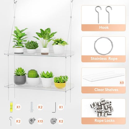 Lifewit 3-Tier Window Plant Shelves, 15" Acrylic Adjustable Hanging Shelf - size: 3-Tier