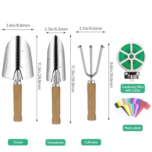 LeMotech Garden Tool Set, 3Pcs Stainless Steel Heavy Duty Gardening Kit Including Trowel Transplanter Cultivator Gardening Hand Tools with Handle, Planting Tool for Women Men - style: 3PC(Trowel&Transplanter&Cultivator)