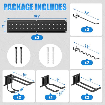 49.5" Garage Tool Organizer Wall-Mounted, Heavy Duty Garage Wall Organizer with 10 Adjustable Hooks, Garden Tool Storage Rack, Holds Up to 400 lbs - size: 49.5 in/10 hooks