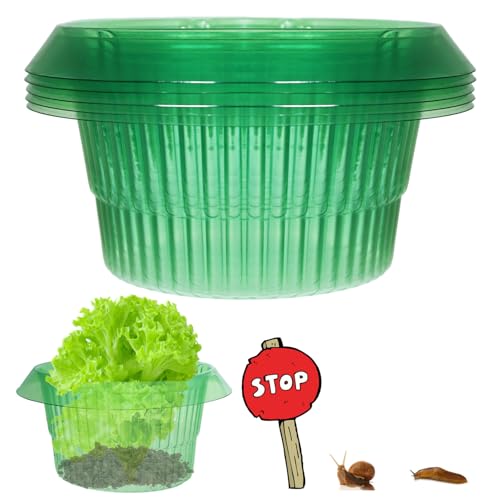 Fshow Garden Cloches，5 Pack Plastic Slug & Snail Plant Protection Collars, Snail Defense Without Chemistry, Planting Rings Protects Plants to Get Better. - color: green 5pcs