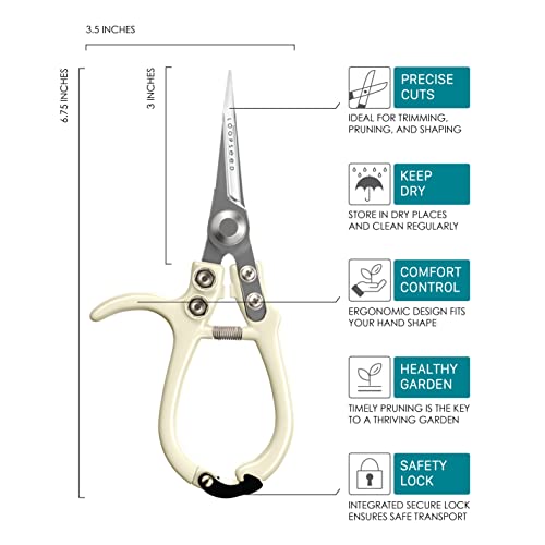 Precision Garden Trimming Scissors & Hand Pruner - Cream