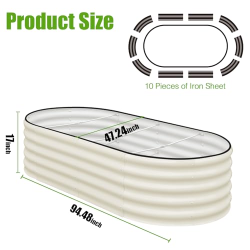 SnugNiture Galvanized Raised Garden Bed, 8x4x1.5ft Oval Metal Planter Box for Planting Outdoor Plants Vegetables - color: White, size: 8x4x1.5 ft