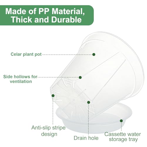 Plant Pots 7 inch Set of 3, Nursery Pots with Drainage Holes and Saucers - size: 7 inch Set of 3
