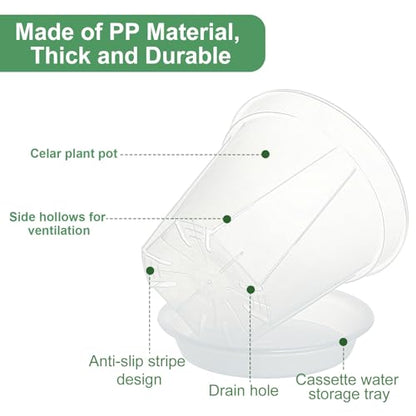 Plant Pots 7 inch Set of 3, Nursery Pots with Drainage Holes and Saucers - size: 7 inch Set of 3