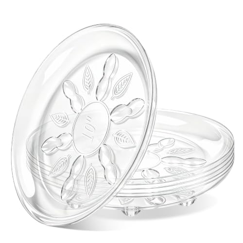 SupKing 6 Pack 10 inch Plastic Plant Saucers w/Raised Feet 6 inch / 8inch / 10inch /12inch Heavy Duty Clear Plant Trays to Catch Water Flower Pots Saucer for Indoor & Outdoor Plants (10” Clear) - size: 10in - 6 Pack