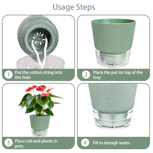 2024 Upgraded 5 Pack 6-Inch Self-Watering Planter Pots with Deep Reservoir for Indoor and Outdoor Plants with Planting Tools (Frosted White) - color: Frosted White