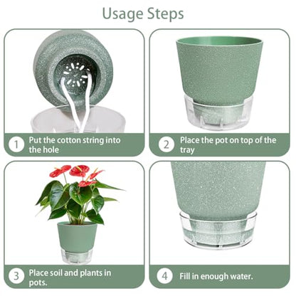 2024 Upgraded 5 Pack 6-Inch Self-Watering Planter Pots with Deep Reservoir for Indoor and Outdoor Plants with Planting Tools (Frosted White) - color: Frosted White