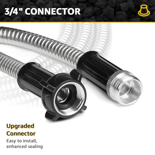 Short Garden Hose Metal Water hose Heavy Duty Stainless Steel Hose with Metal Fittings Flexible Lightweight Hose Puncture Proof for Yard, Outdoors, Rv (Unexpandable, 5FT) - size: 5 FT