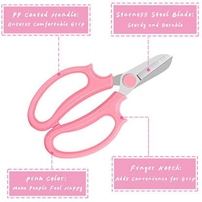 3 Pcs Garden Scissors Floral Shears,Professional Floral Scissors with Comfortable Grip Handle,Premium Garden Pruning Shears for Plants Trimming and Fruit Picking Trimming,Pink - style: Pink