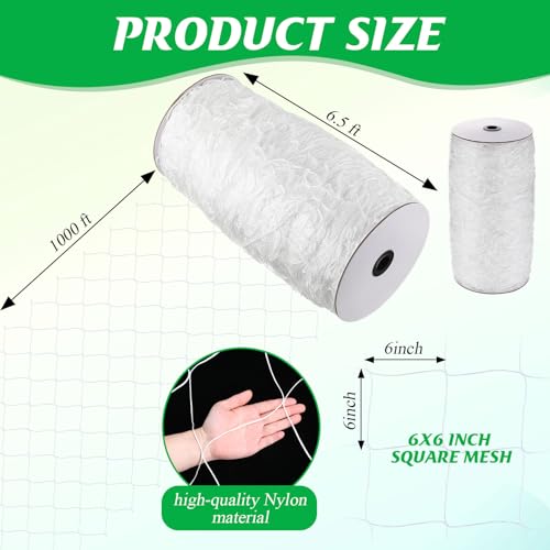Berlune 6.5 x 1000 ft Trellis Netting Roll Heavy Duty Nylon Garden Trellis Netting with 6 Inch Mesh Soft Plant Support Net for Climbing Plants, Grape Racks, Growing Support Bean, Pea, Tomatoes - size: 6.5 x 1000 ft