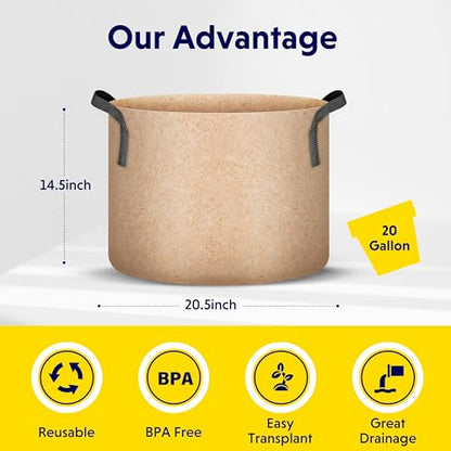 iPower 10-Pack 20 Gallon Thickened Grow Bags Nonwoven Fabric Pots Aeration Container with Strap Handles for Garden and Planting, Tan - color: 10-pack Tan, size: 20 Gallon Thickened