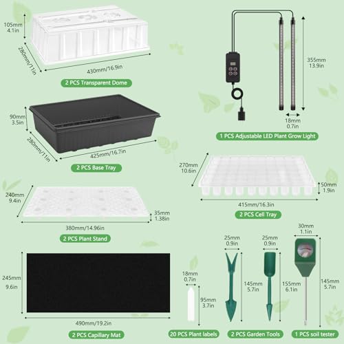 Seed Starting Tray - 60-Cell Self-Watering Tray, Seed Starter Kit LED Grow Light, Timer, Humidity Dome, pH Meter for Plant Germination, Vegetables, Herbs, Flowers - size: 60-Premium model-1