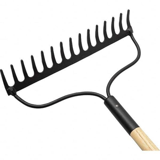PRO SOURCE Bow Rake: 14.75" Wide with 15 Sharp Steel Tines, Extra-Long 52-3/4" Wood Handle