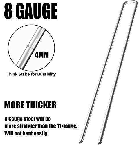 Mininfa 8 Inch Heavy Duty 8 Gauge 125 Pack Galvanized Garden Stakes, Rust Resistant Landscape Staples, Lawn pins Fabric Staples for Anchoring Landscaping, Weed Barrier Fabric, Ground Cover - size: 8 inch 125 Pack
