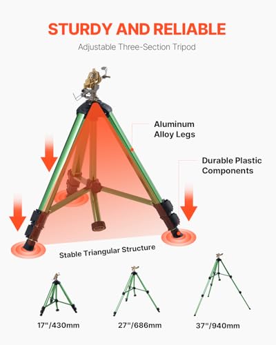 VEVOR Impact Sprinkler on Tripod Base, 2 Packs, Heavy Duty Tripod Sprinklers with Brass Head & 3/4" NH Connector, 360 Degree Large Area Irrigation Sprinkler, Adjustable Heights for Yard - size: 37", style: 2PC