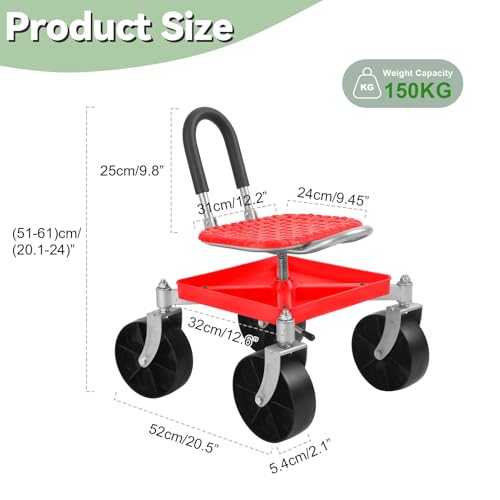 Garden Cart with Seat and Wheels, Red - color: Red