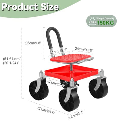 Garden Cart with Seat and Wheels, Red - color: Red