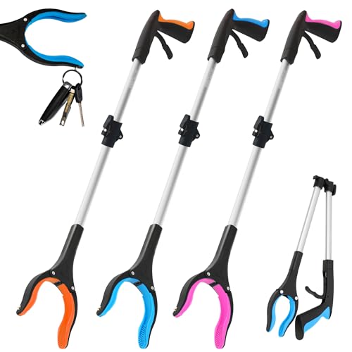 32" Grabber Reacher Tool – 3 Pack Foldable Reacher Grabber Pickup Tools for Seniors, Disabled, Trash Pickup, and Hard-to-Reach Areas, Ergonomic Grip & Lightweight Design（Orange Blue Pink） - color: Orange Blue Pink (Pack of 3)