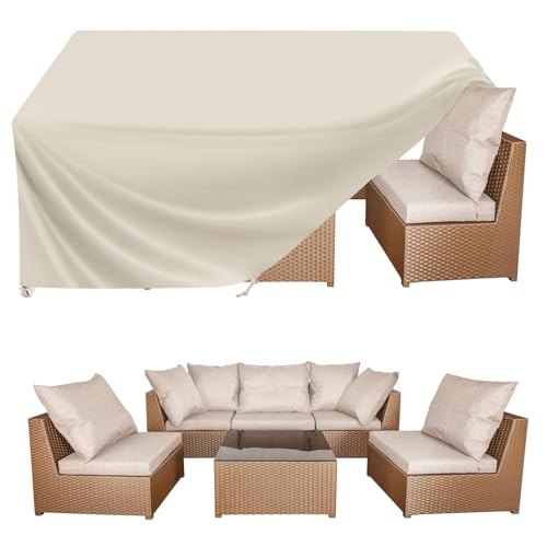 BALEINE Patio Furniture Covers Waterproof, Heavy Duty Outdoor Table Cover - color: Beige, size: 128"L×83"W×30"H