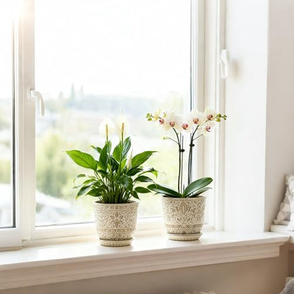 Gepege Ceramic Plant Pots, 6 Inch Indoor Planters with Drainage & Saucers - color: White-a, size: 6 Inch - Set of 2