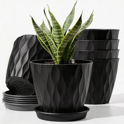 6 Pack Plant Pots with Drainage Holes, 4 Inch Plastic Indoor Flower Pots, Succulent Pots for Orchids, Violets, Succulents, Herbs and Other Small Plant, Black - color: Black
