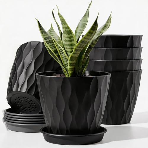 6 Pack Plant Pots with Drainage Holes, 4 Inch Plastic Indoor Flower Pots, Succulent Pots for Orchids, Violets, Succulents, Herbs and Other Small Plant, Black - color: Black