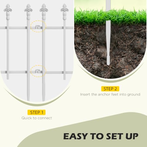 Outsunny 5 Pack Metal Decorative Garden Fence, 9.2' x 17.25", White - color: White