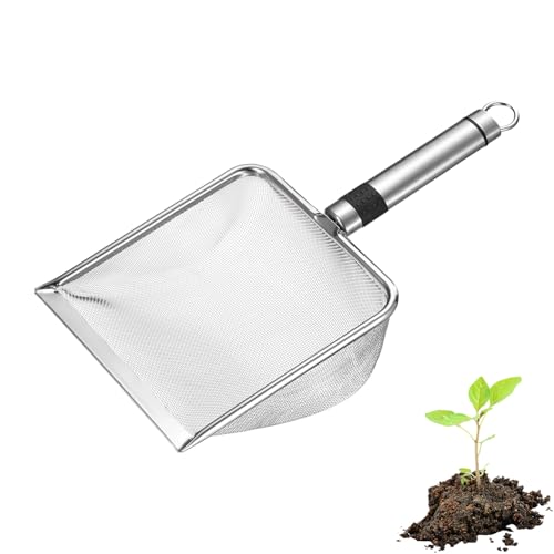 M METERXITY 1-Pack Gardening Soil Sifter, 1 mm Mesh Stainless Steel Sand Soil Compost Sieve with Stainless Steel Handle for Sand/Dirt/Rock Compost, Screen Potting Scoop [Silver Tone] - size: 1 mm