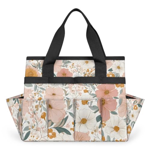 Garden Tote Bag with 10 Pockets Vintage Flowers Heavy Duty Gardening Bags for Tools Organizer Storage Bag with Handle for Garden Lawn Yard Casual - color: Folwer-2