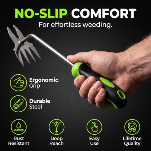 Heavy-Duty Garden Weed Pulling Tool, Deep Rooted Handheld Weed Control Tool, Stainless Steel Manual Dandelion Root Remover with Ergonomic Anti-Slip Handle for Lawn & Yard, 1 Pack