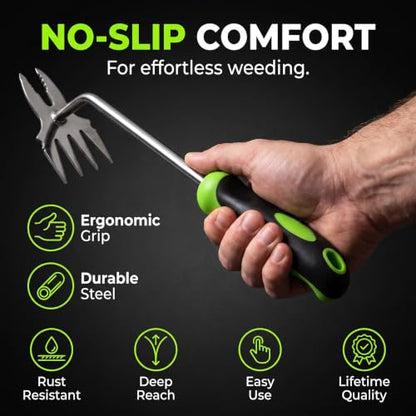 Heavy-Duty Garden Weed Pulling Tool, Deep Rooted Handheld Weed Control Tool, Stainless Steel Manual Dandelion Root Remover with Ergonomic Anti-Slip Handle for Lawn & Yard, 1 Pack